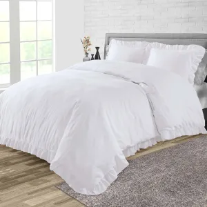Luxurious White Trimmed Ruffle Duvet Cover Set