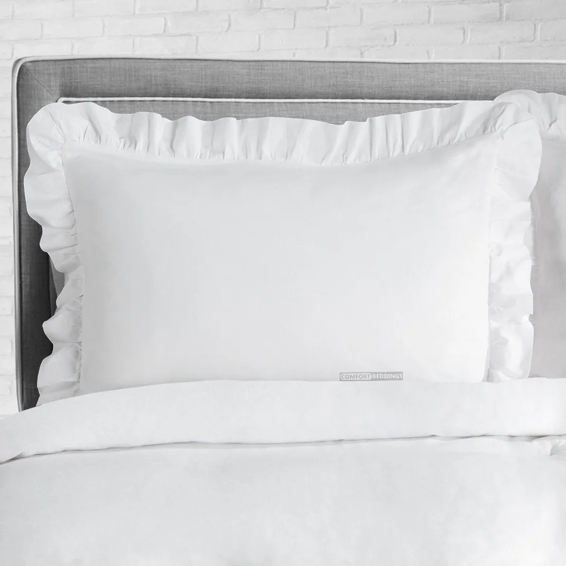 Luxurious White Trimmed Ruffle Duvet Cover Set