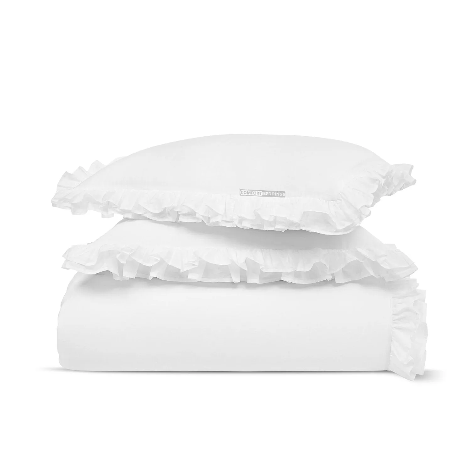 Luxurious White Trimmed Ruffle Duvet Cover Set