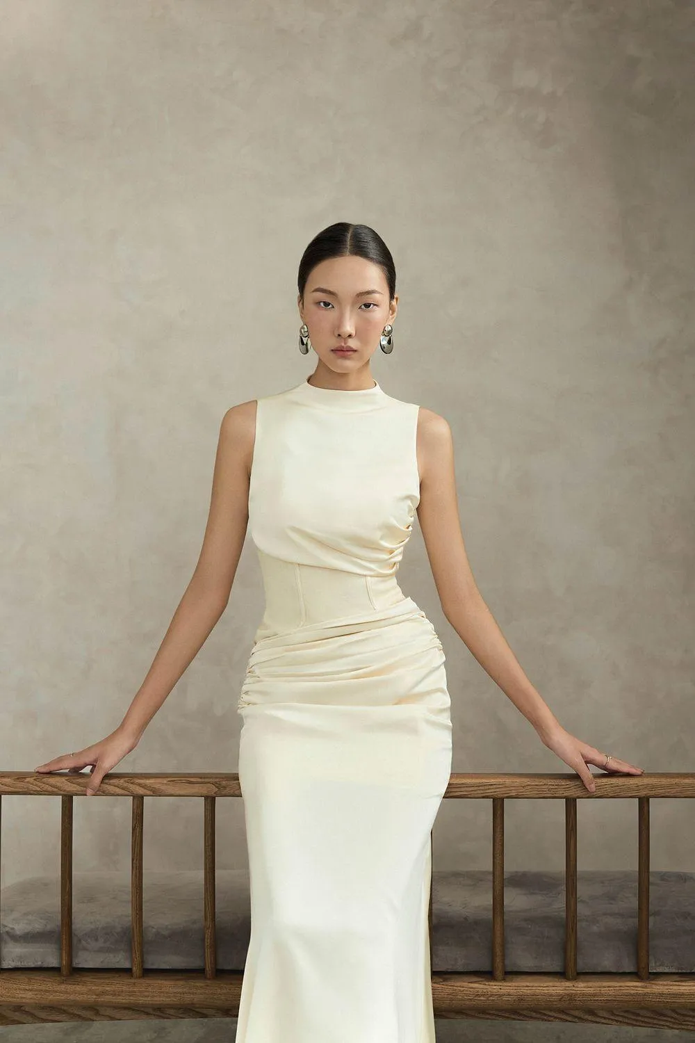 Maisie A-line Corset Waist Silk Ankle Length Dress