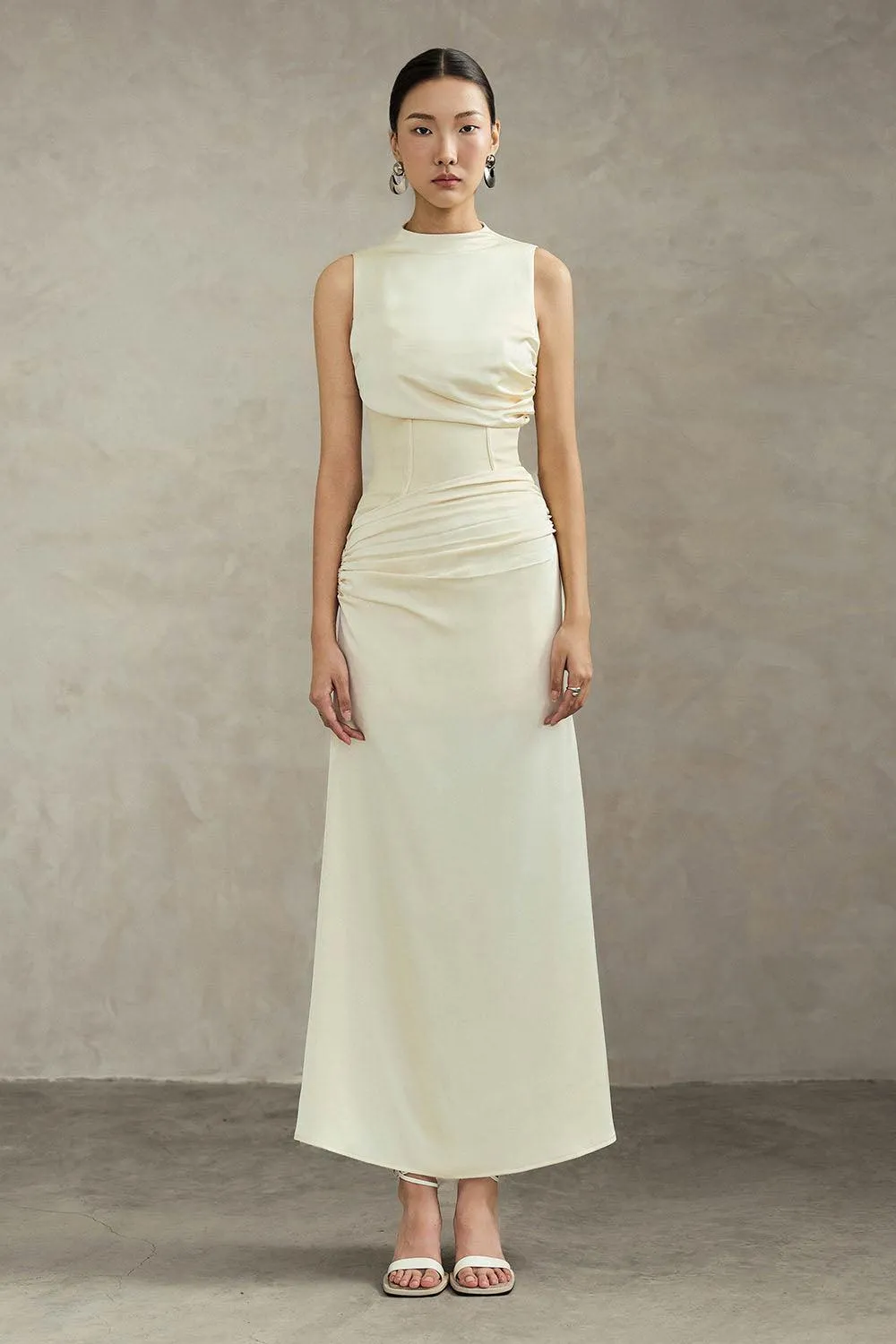 Maisie A-line Corset Waist Silk Ankle Length Dress