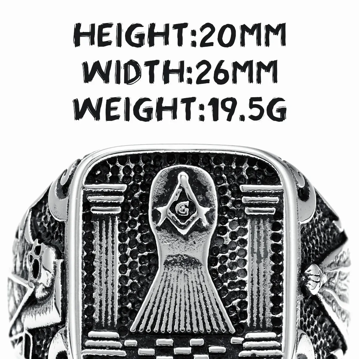 Master Mason Blue Lodge Ring - 316L Stainless Steel Pillars & Skeleton