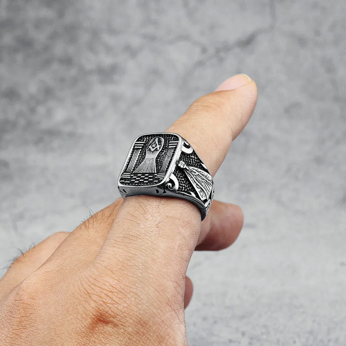 Master Mason Blue Lodge Ring - 316L Stainless Steel Pillars & Skeleton