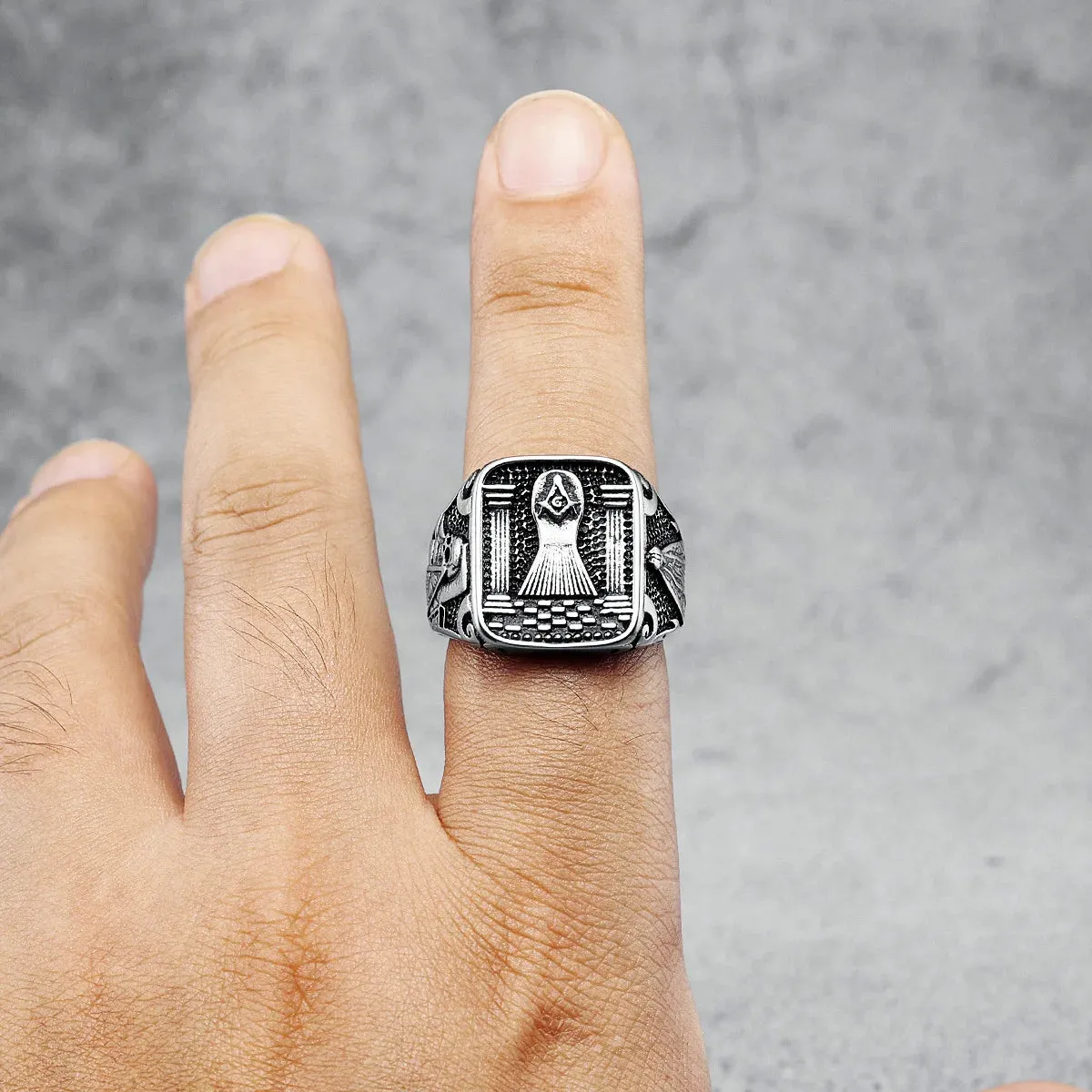Master Mason Blue Lodge Ring - 316L Stainless Steel Pillars & Skeleton