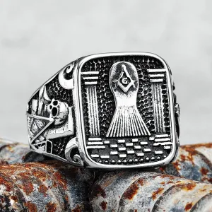 Master Mason Blue Lodge Ring - 316L Stainless Steel Pillars & Skeleton