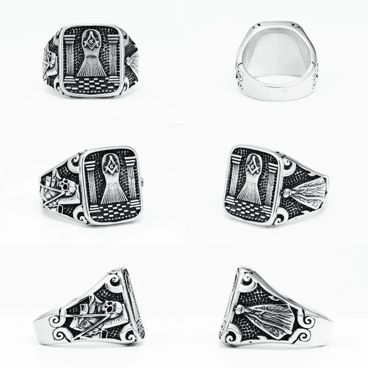 Master Mason Blue Lodge Ring - 316L Stainless Steel Pillars & Skeleton