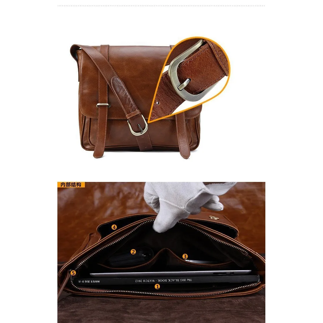 Men Brown Shoulder Strap Crossbody Vintage Messenger Leather Bag
