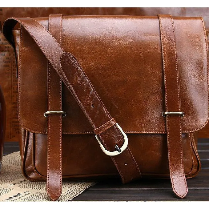 Men Brown Shoulder Strap Crossbody Vintage Messenger Leather Bag