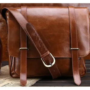 Men Brown Shoulder Strap Crossbody Vintage Messenger Leather Bag