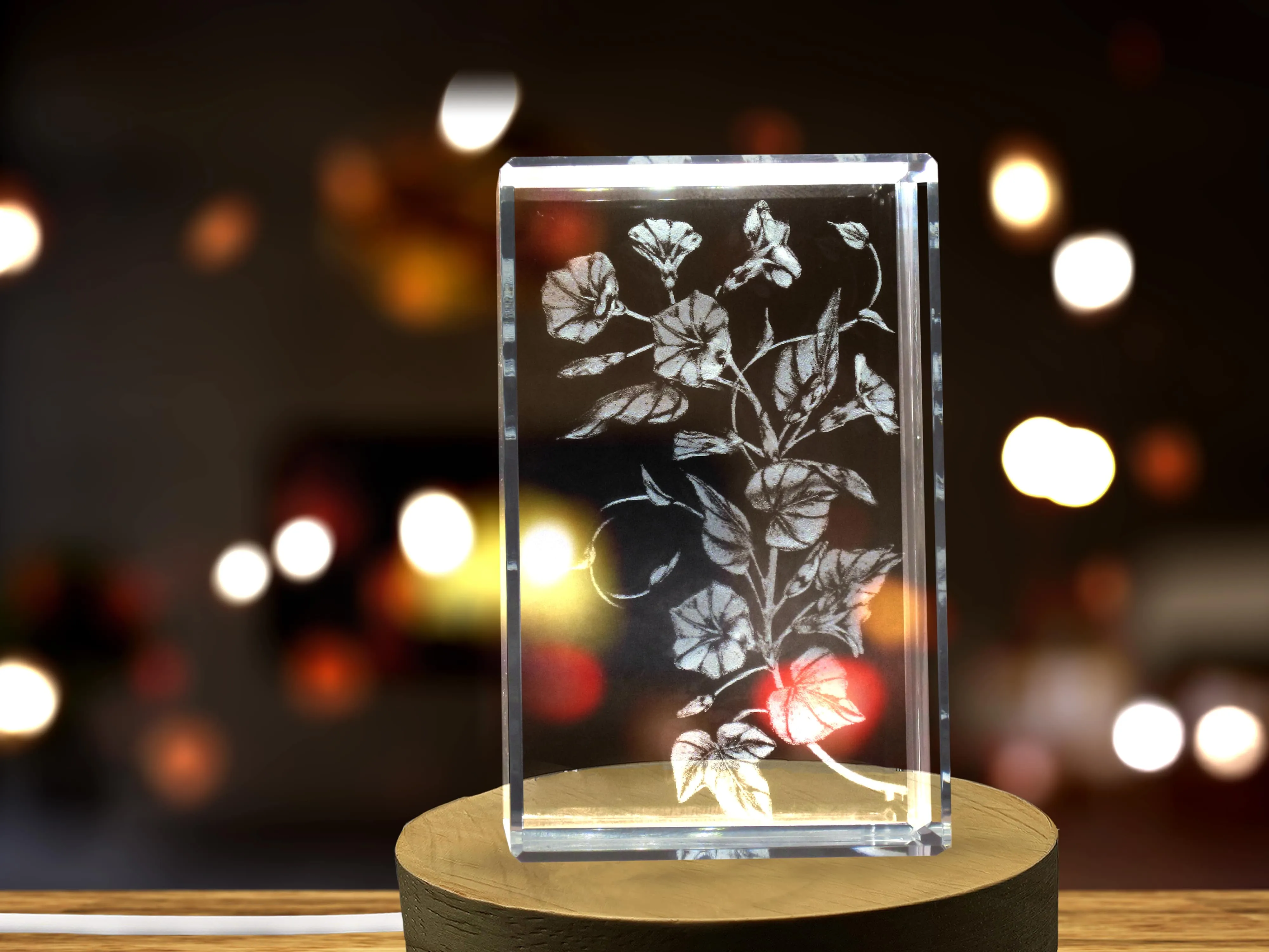 Morning Glory 3D Engraved Crystal 3D Engraved Crystal Keepsake/Gift/Decor/Collectible/Souvenir