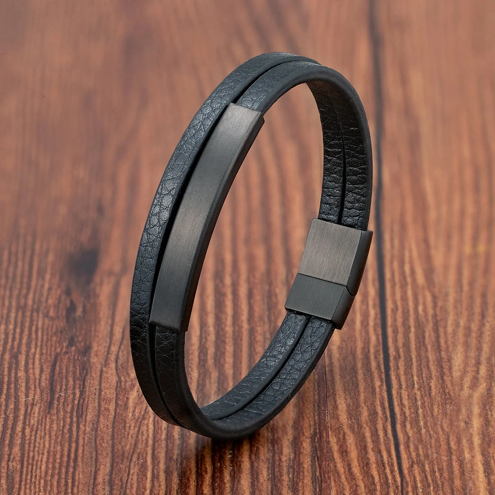New Style Luxury Men's Leather Bracelet Classic Hand-woven Multi-layer Bangle Stainless Steel Fashion Vintage Jewelry Wholesale