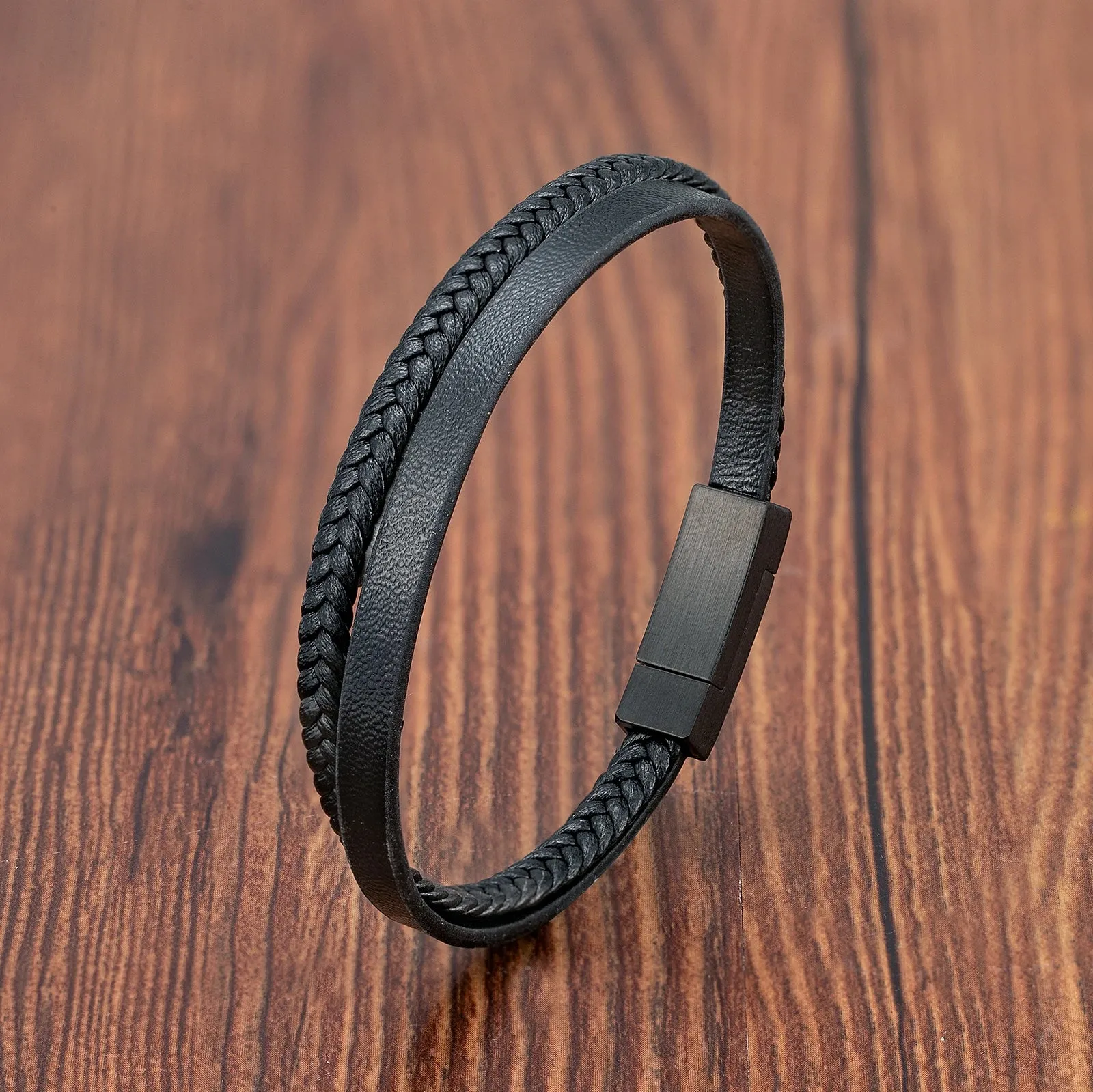 New Style Luxury Men's Leather Bracelet Classic Hand-woven Multi-layer Bangle Stainless Steel Fashion Vintage Jewelry Wholesale