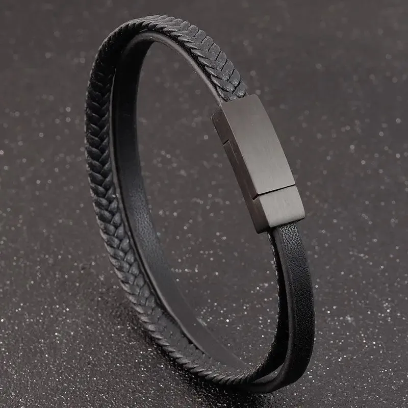 New Style Luxury Men's Leather Bracelet Classic Hand-woven Multi-layer Bangle Stainless Steel Fashion Vintage Jewelry Wholesale