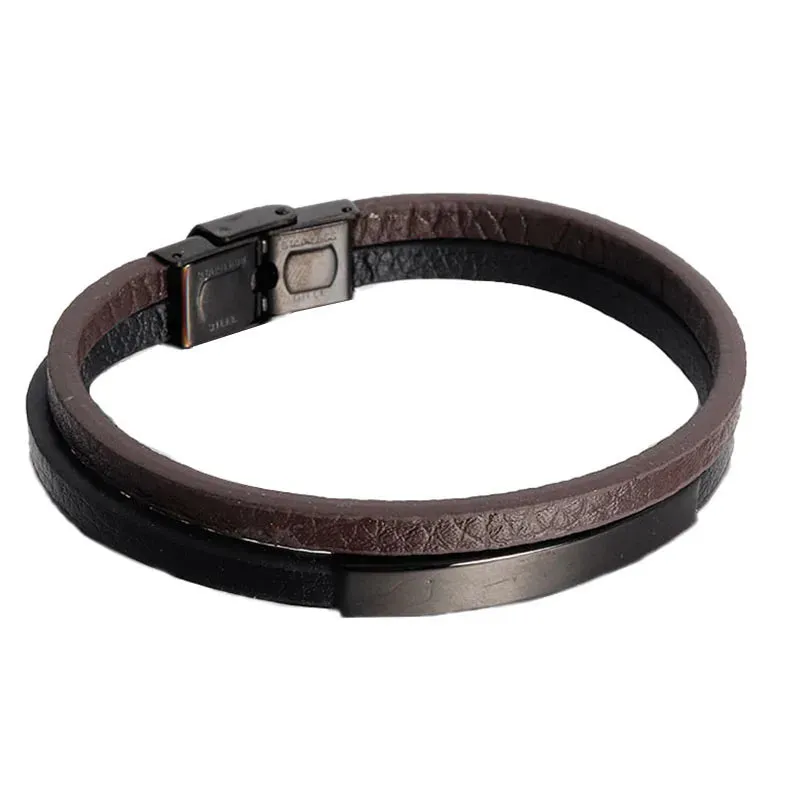 New Style Luxury Men's Leather Bracelet Classic Hand-woven Multi-layer Bangle Stainless Steel Fashion Vintage Jewelry Wholesale