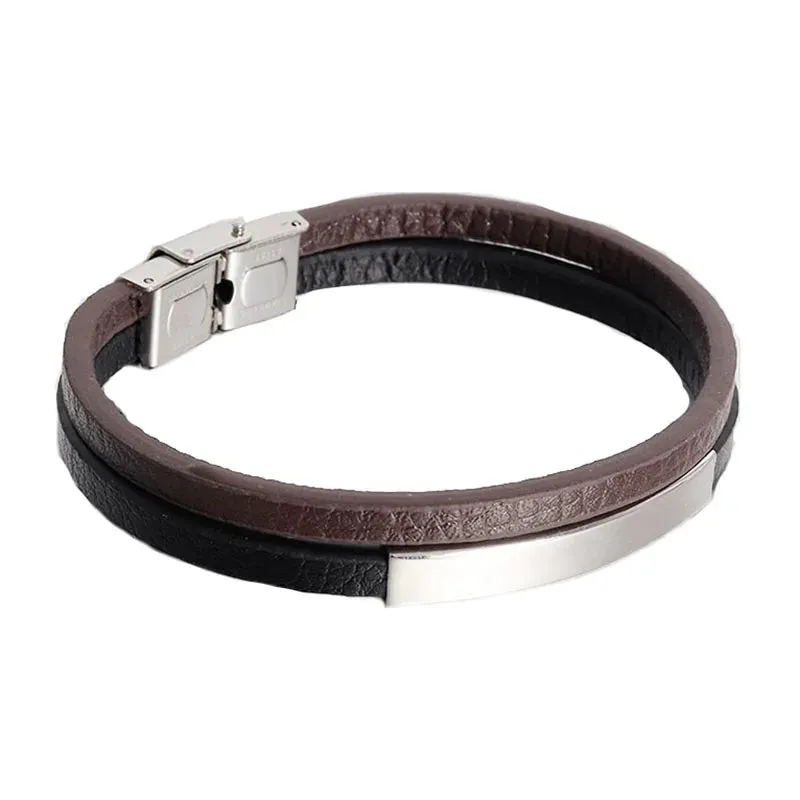 New Style Luxury Men's Leather Bracelet Classic Hand-woven Multi-layer Bangle Stainless Steel Fashion Vintage Jewelry Wholesale