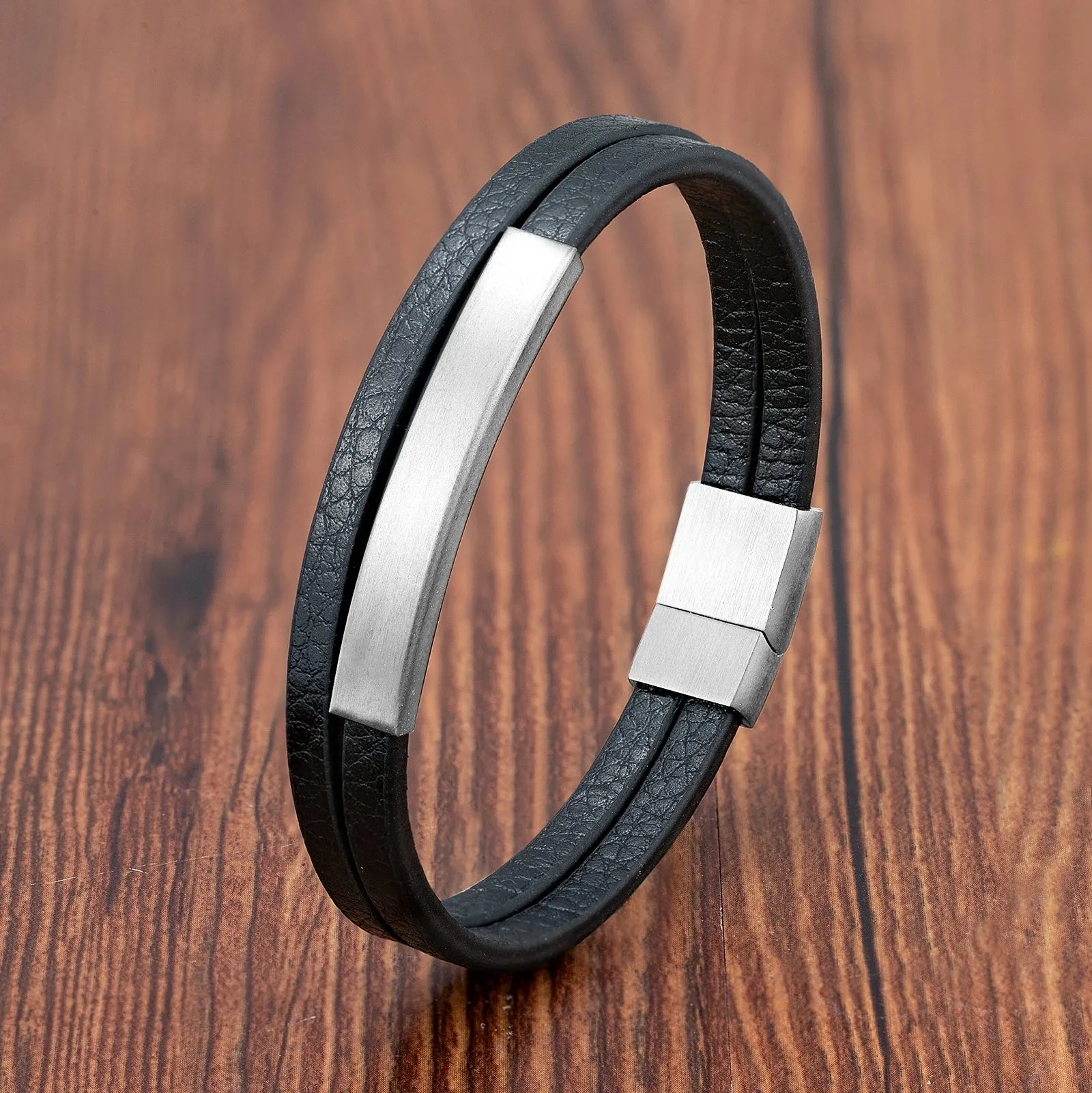 New Style Luxury Men's Leather Bracelet Classic Hand-woven Multi-layer Bangle Stainless Steel Fashion Vintage Jewelry Wholesale