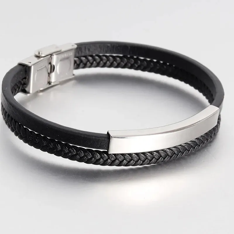 New Style Luxury Men's Leather Bracelet Classic Hand-woven Multi-layer Bangle Stainless Steel Fashion Vintage Jewelry Wholesale