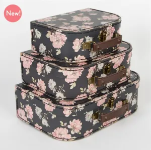 New....Set of 3 French Rose Vintage style girl's mini suitcases