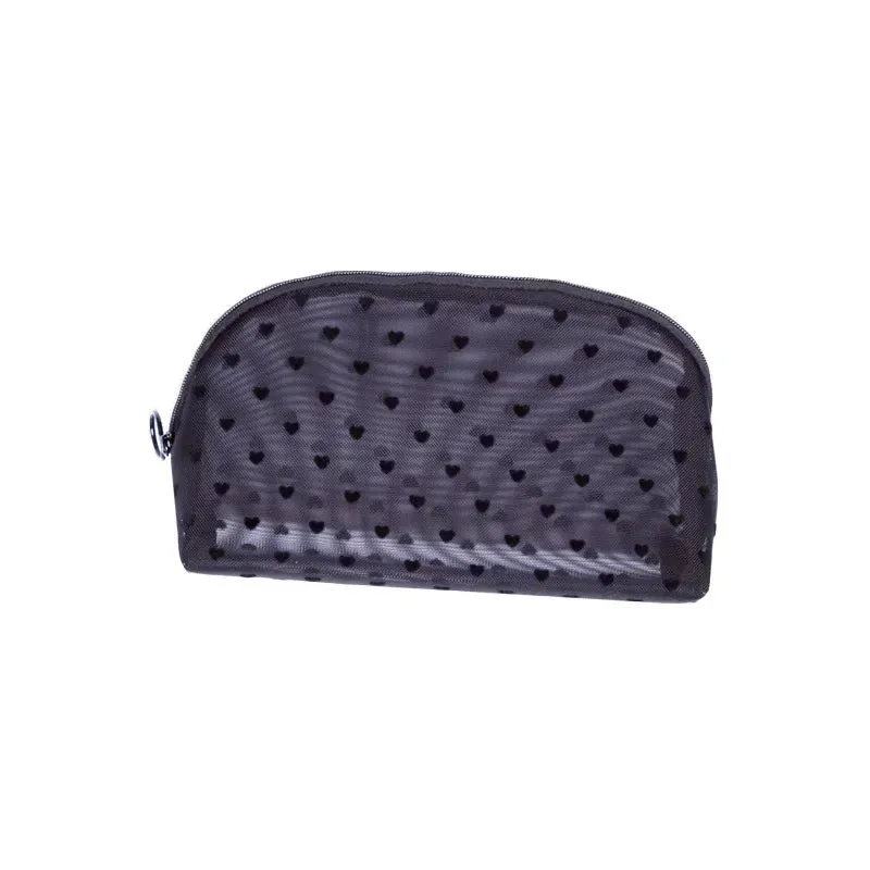 Nylon Mesh Cosmetic Bag Zipper Heart Shaped Toiletry Organizer