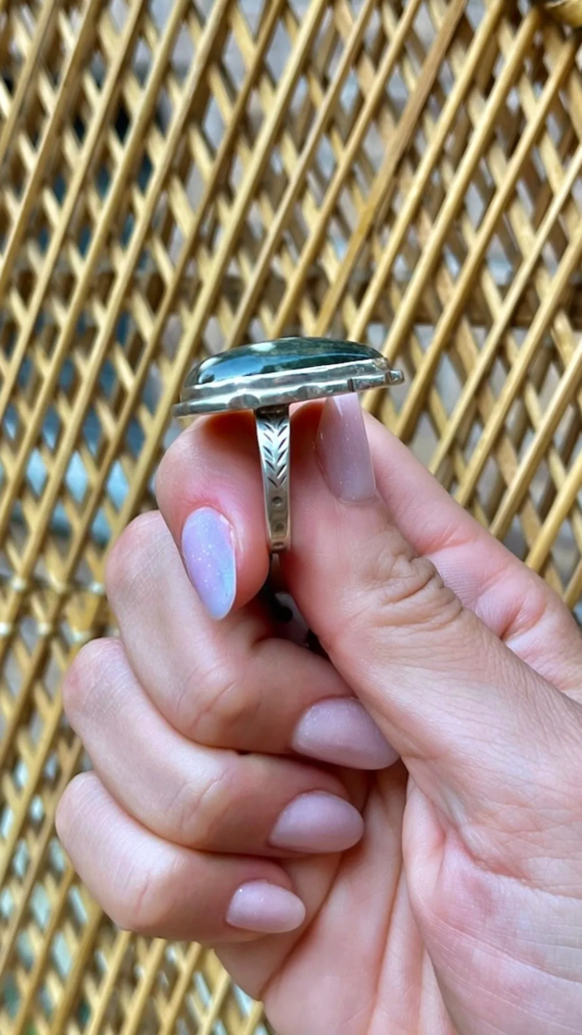 Ocean Jasper Tear Drop Sterling Silver Ring