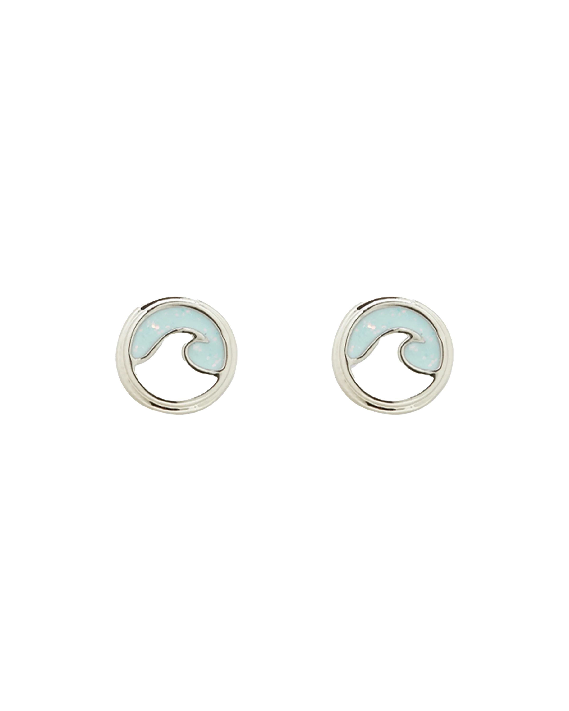 Opal Enamel Wave Stud Earrings in Silver