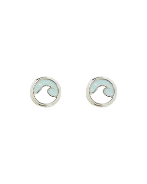 Opal Enamel Wave Stud Earrings in Silver