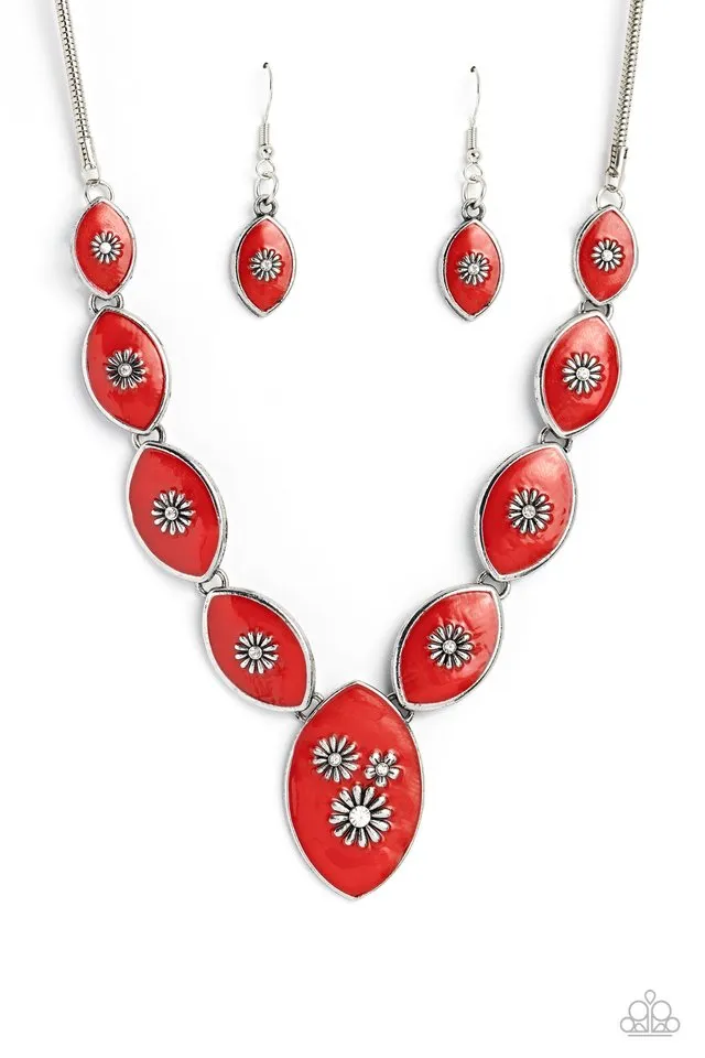 Paparazzi Necklace ~ Pressed Flowers - Red