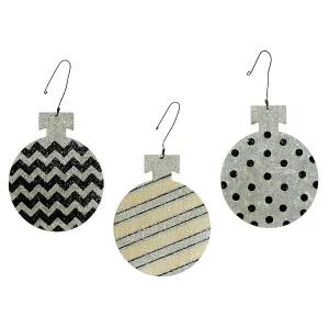 Patterned Tin Ball Ornaments: Black & Ivory (Set of 3)