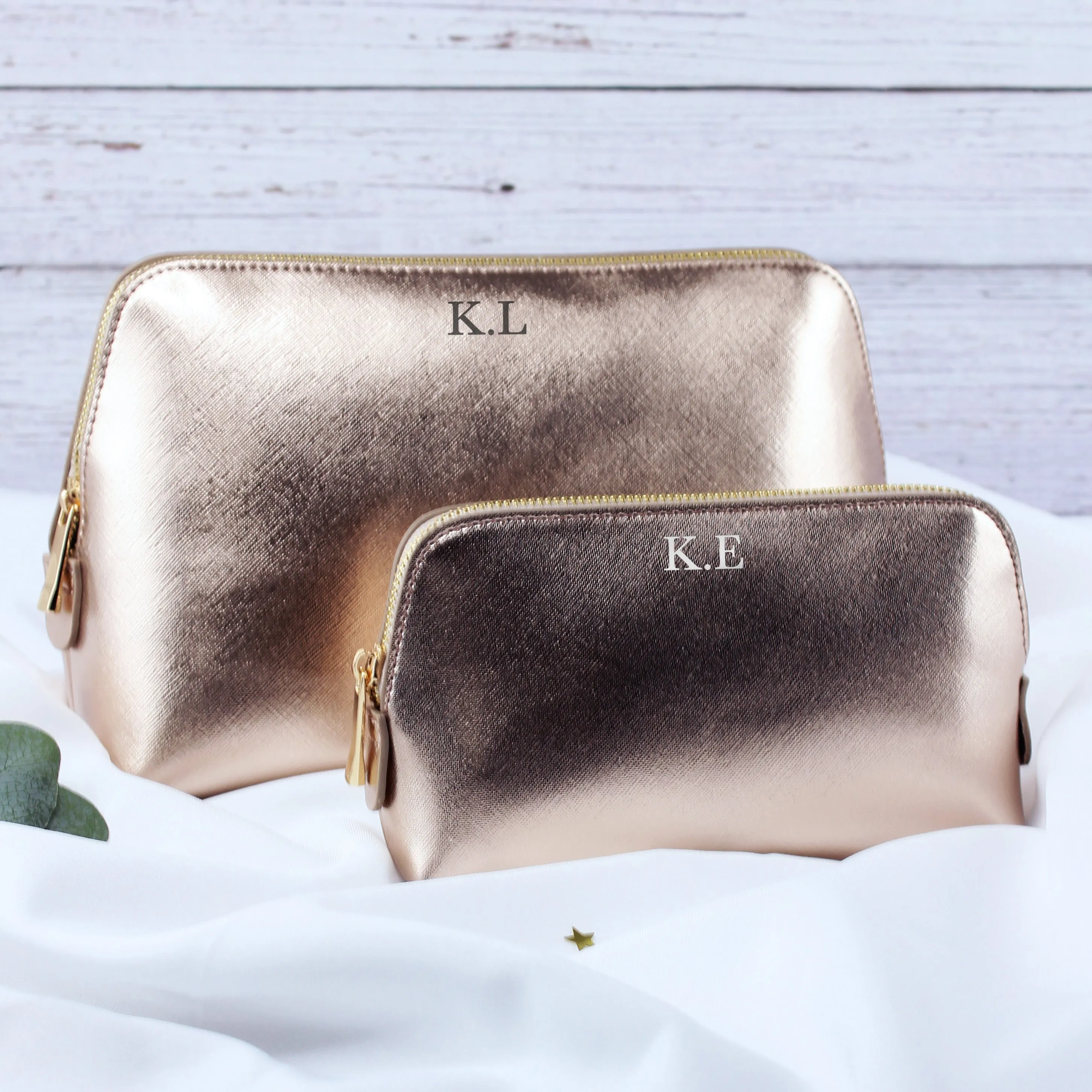 Personalised Large PU Leather Make Up Bag Set with Initials