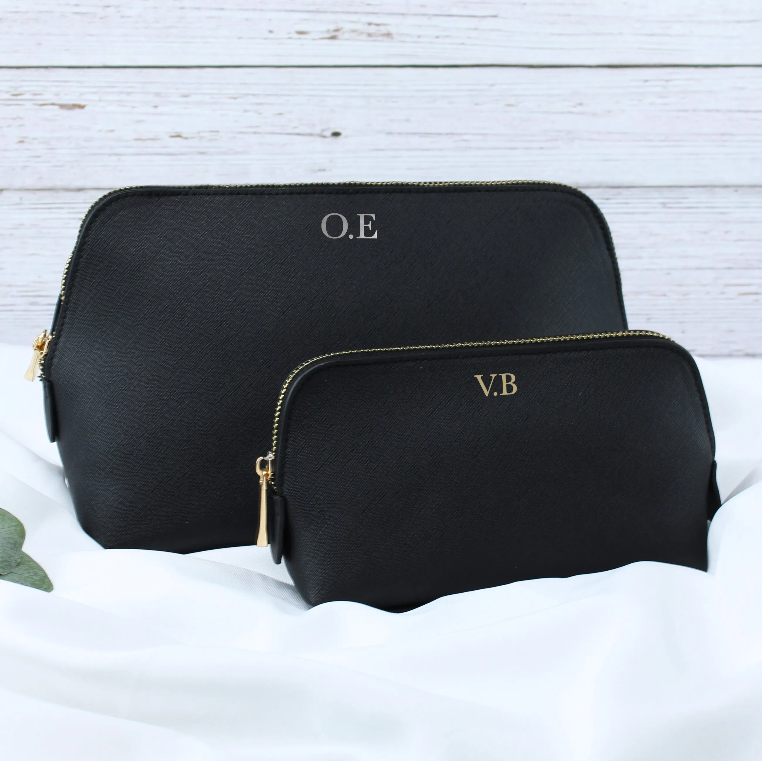 Personalised Large PU Leather Make Up Bag Set with Initials