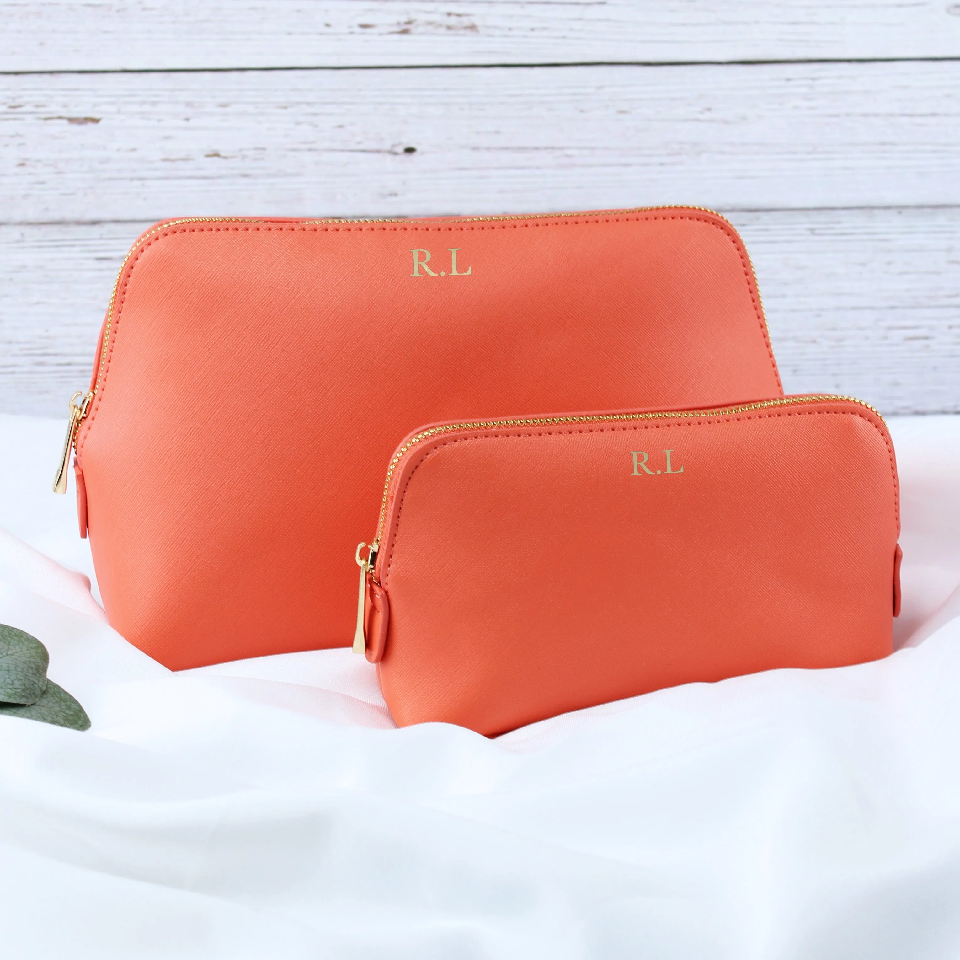 Personalised Large PU Leather Make Up Bag Set with Initials