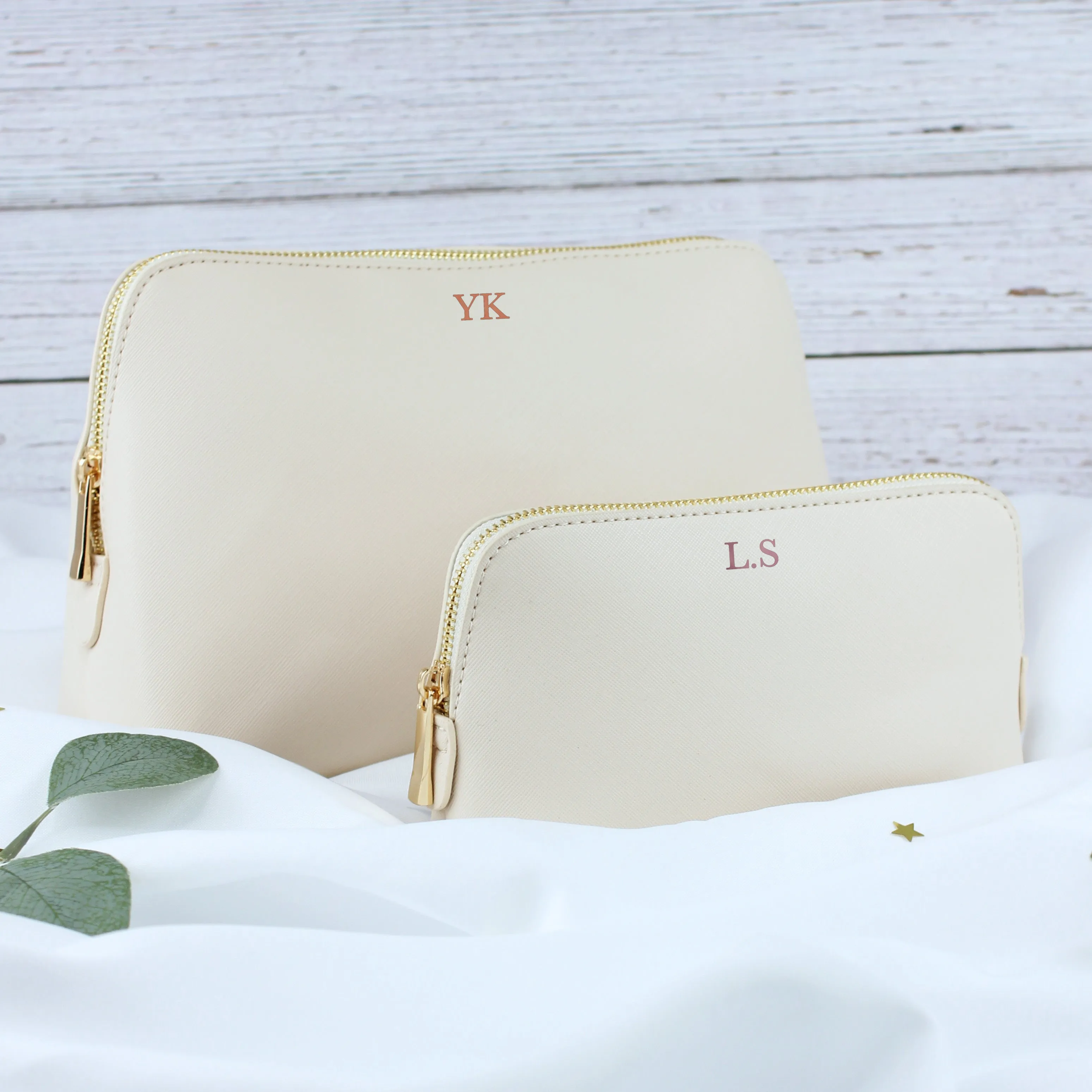 Personalised Large PU Leather Make Up Bag Set with Initials
