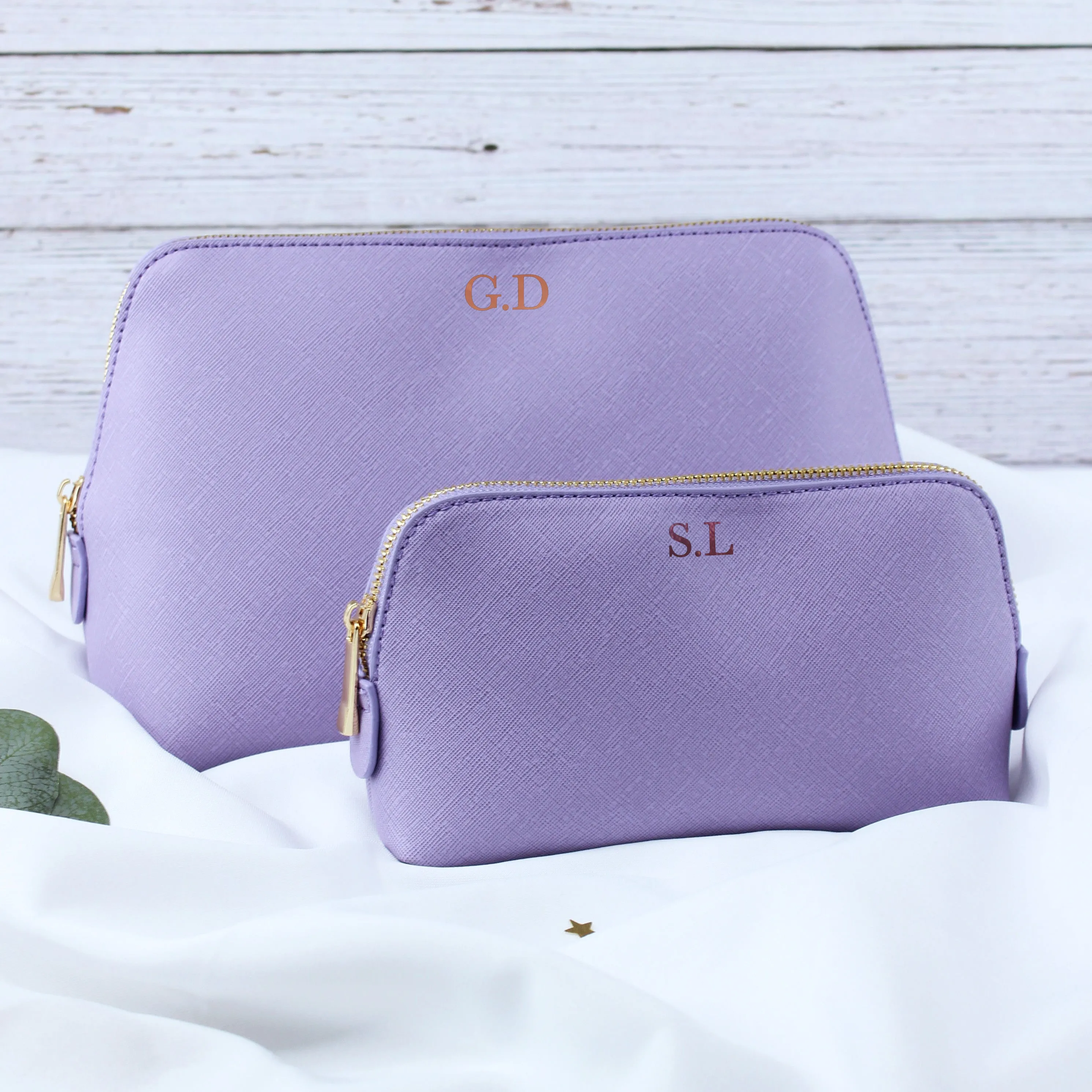 Personalised Large PU Leather Make Up Bag Set with Initials