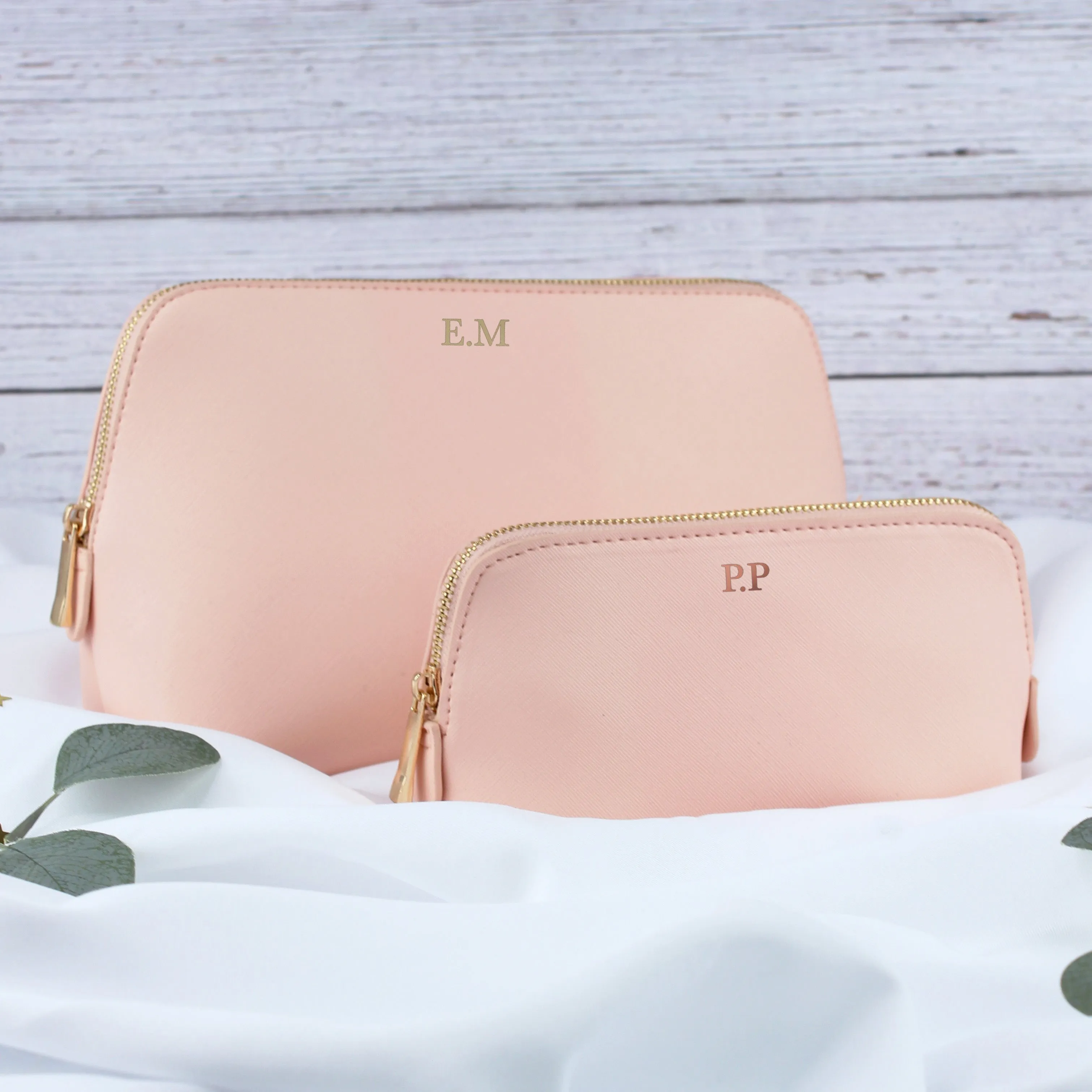 Personalised Large PU Leather Make Up Bag Set with Initials