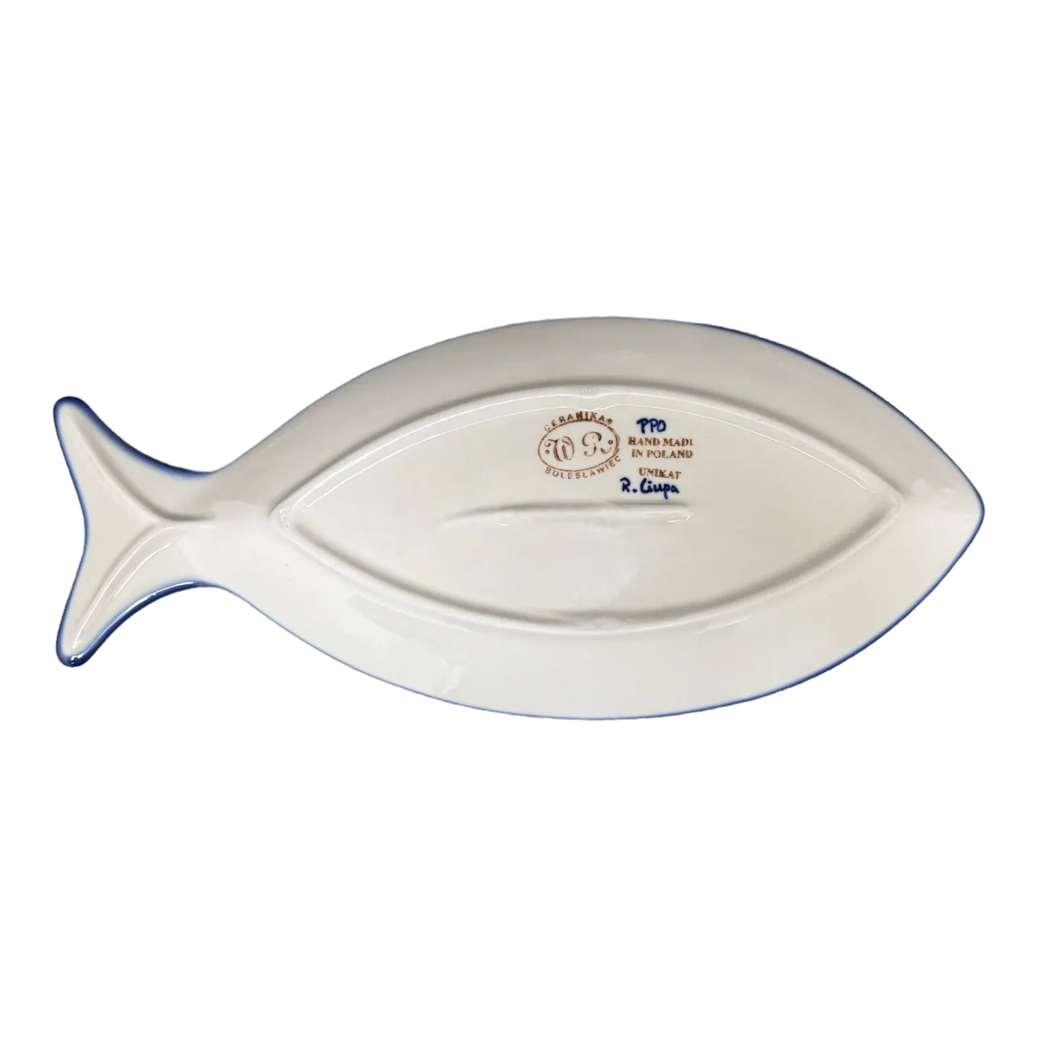 Plate, Fish-Shaped, 14.5" x 6.5", WR (WR13O) in "Mosquito" by W.R. Ceramika | WR13O-SM3