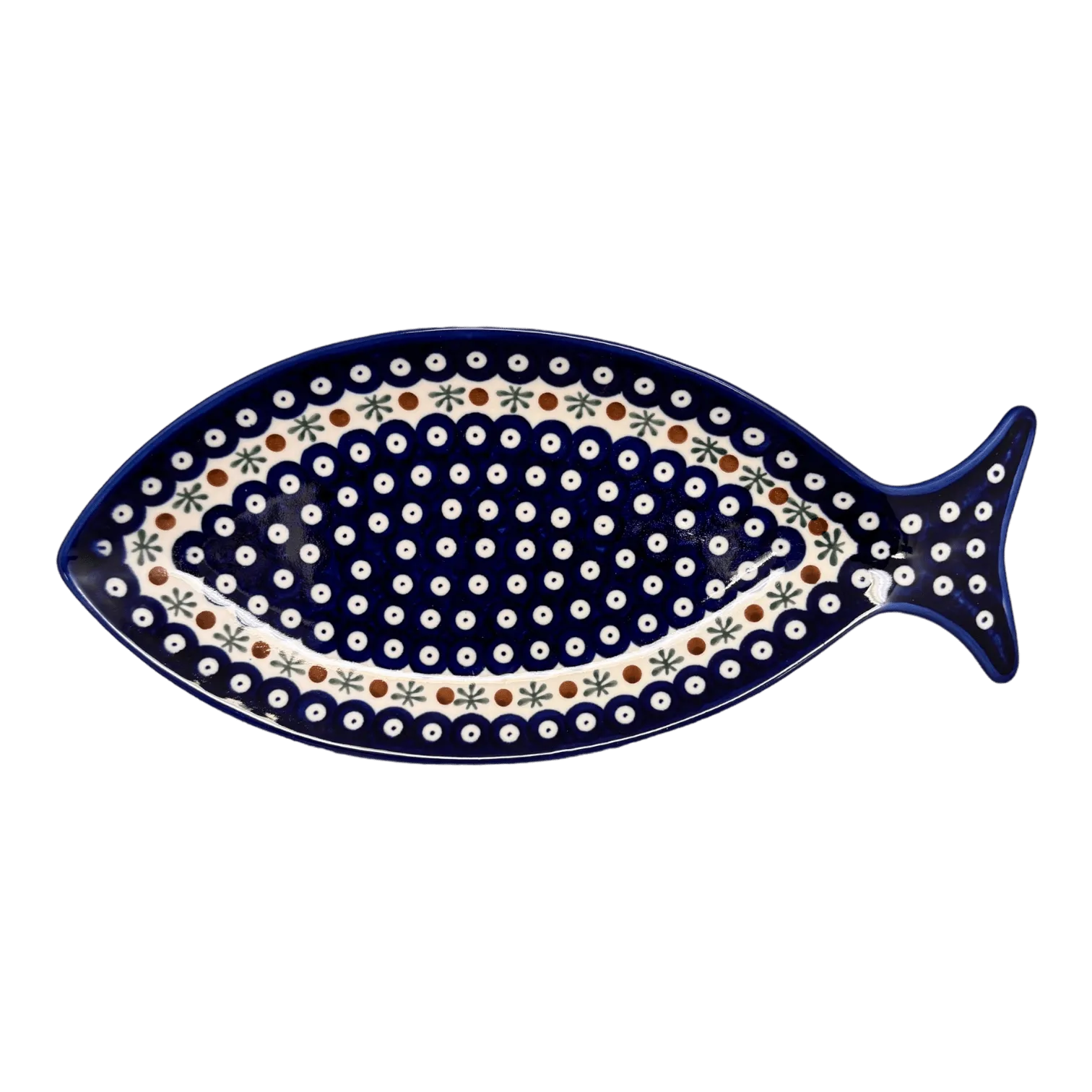 Plate, Fish-Shaped, 14.5" x 6.5", WR (WR13O) in "Mosquito" by W.R. Ceramika | WR13O-SM3