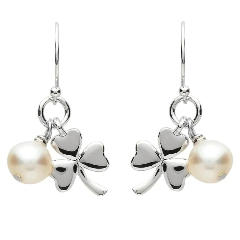 PlatinumWare Small Shamrock and Pearl Earrings