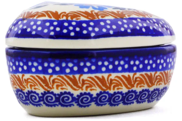Polish Pottery 4" Heart Shaped Jar Blue Cornflower