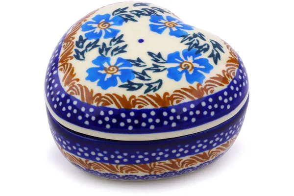 Polish Pottery 4" Heart Shaped Jar Blue Cornflower