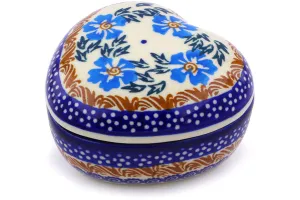 Polish Pottery 4" Heart Shaped Jar Blue Cornflower