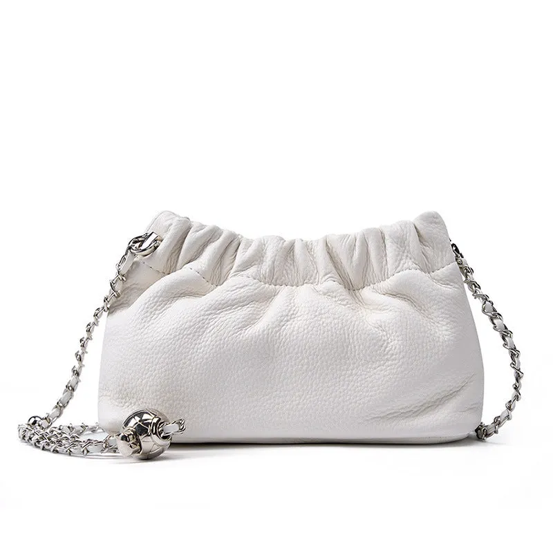 popular popular chain underarm bag women's premium cloud pleated bag women's bag cowhide shoulder messenger bag golden ball chain