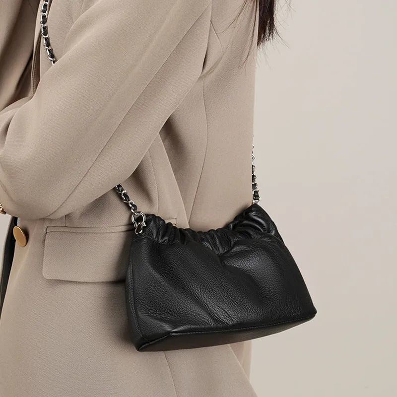 popular popular chain underarm bag women's premium cloud pleated bag women's bag cowhide shoulder messenger bag golden ball chain