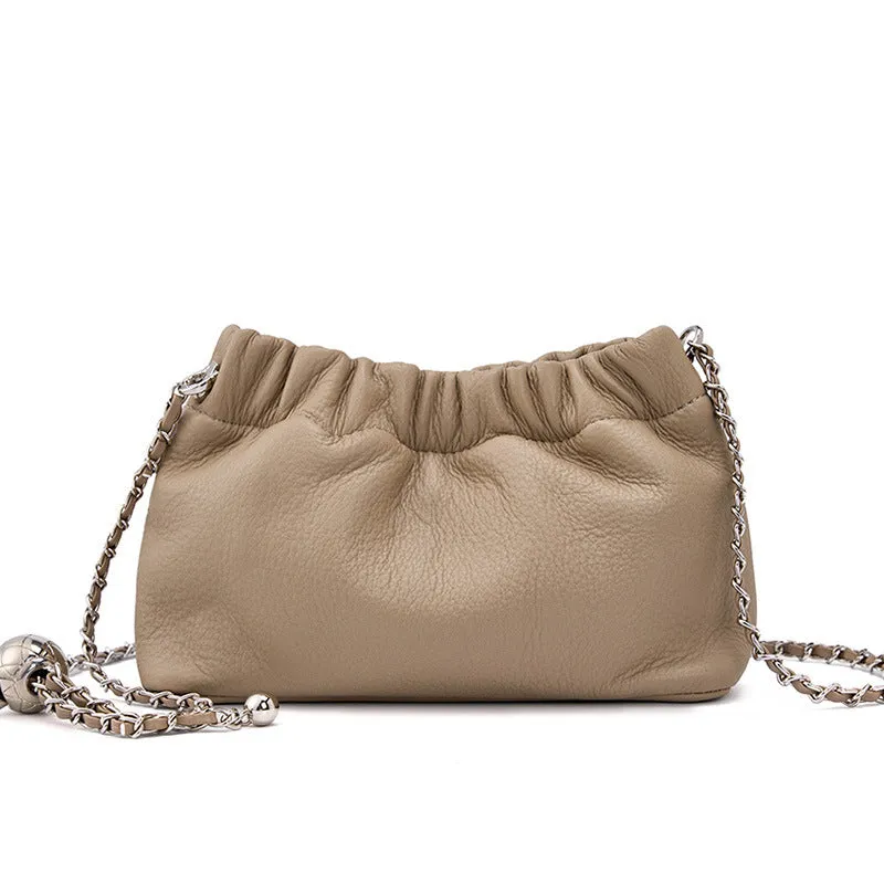 popular popular chain underarm bag women's premium cloud pleated bag women's bag cowhide shoulder messenger bag golden ball chain