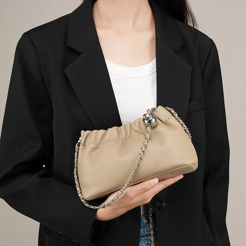 popular popular chain underarm bag women's premium cloud pleated bag women's bag cowhide shoulder messenger bag golden ball chain