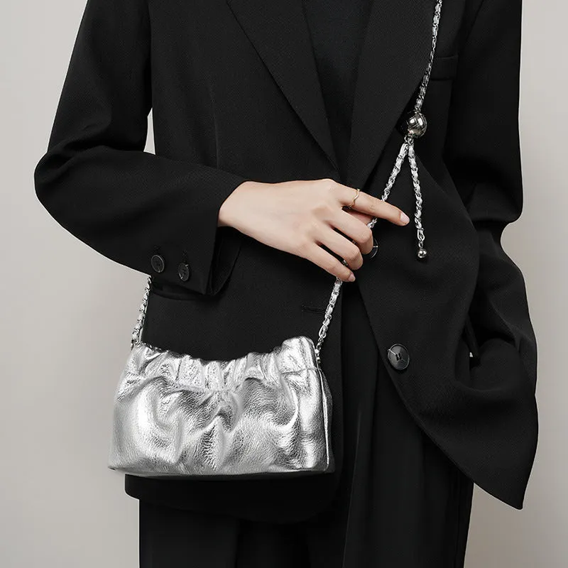 popular popular chain underarm bag women's premium cloud pleated bag women's bag cowhide shoulder messenger bag golden ball chain