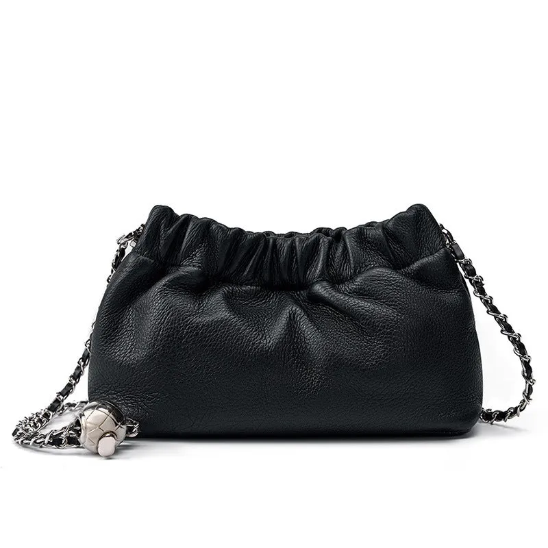 popular popular chain underarm bag women's premium cloud pleated bag women's bag cowhide shoulder messenger bag golden ball chain