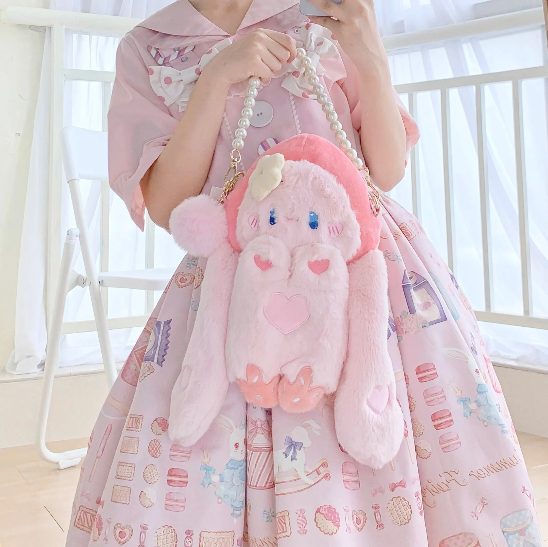 Princess Doll Rabbit Peach Fruit Hood Plush Doll Messenger Bag
