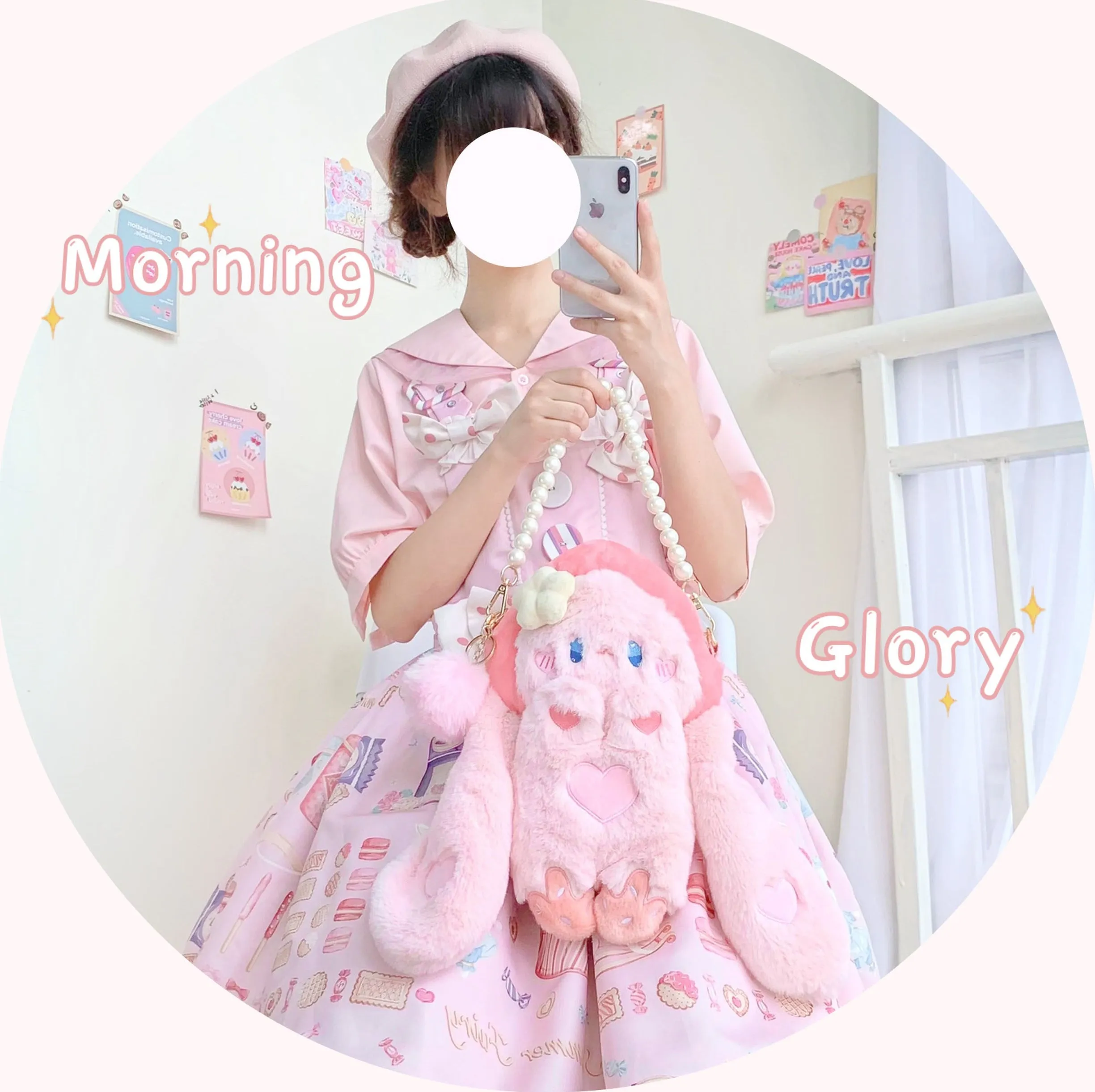 Princess Doll Rabbit Peach Fruit Hood Plush Doll Messenger Bag