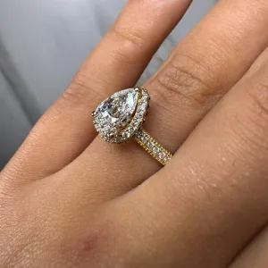 "Brianca" Halo Pear Cut 4 Carat Diamond Shoulder Engagement Ring