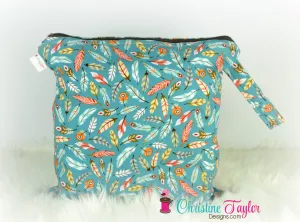 Ready Made MEDIUM SIZE Wet Bag - Feather on Blue